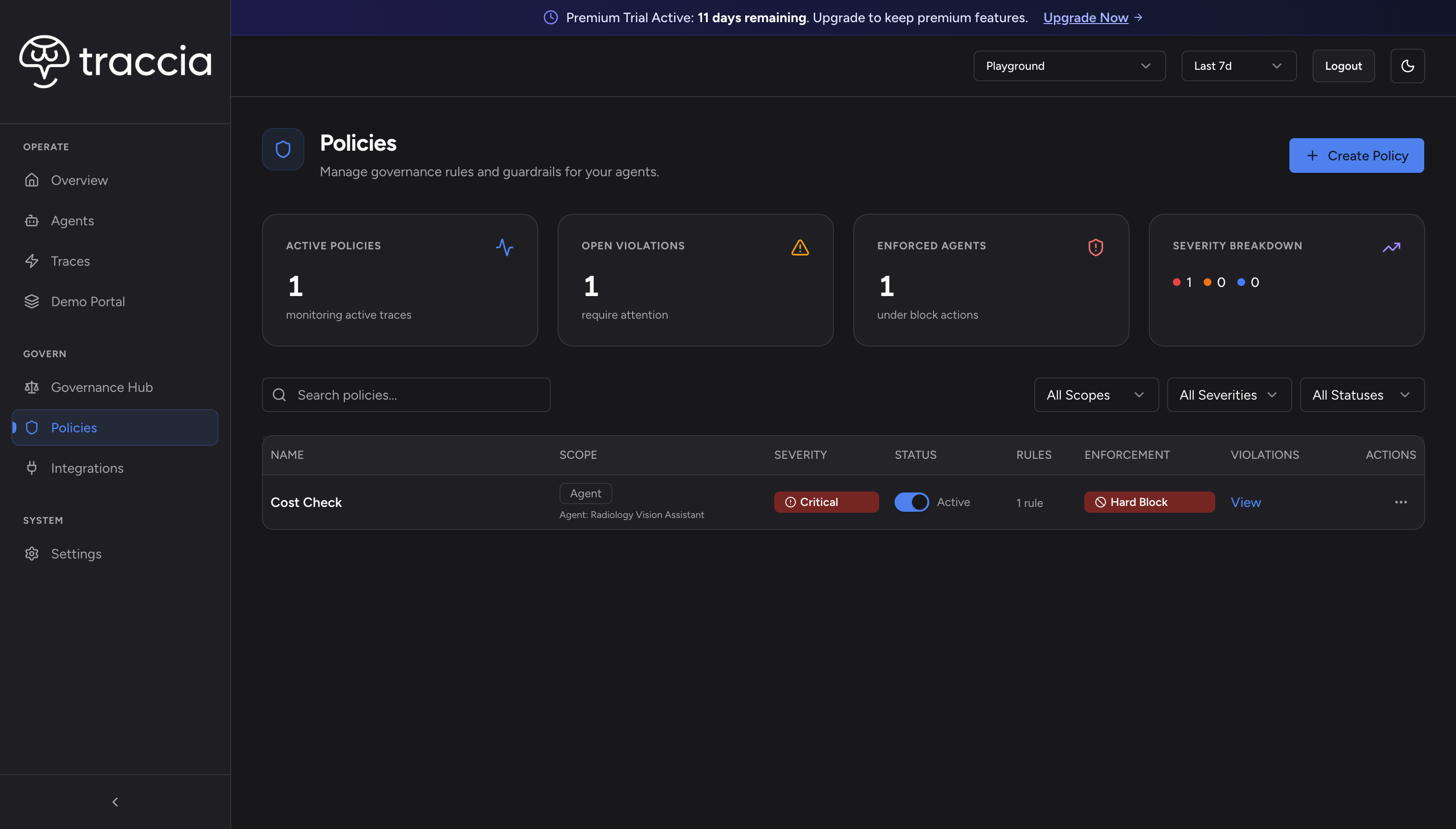 Traccia Policies page
